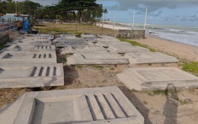 Muro Autoafundante em placas pré-moldadas Praia do Riacho Doce-AL